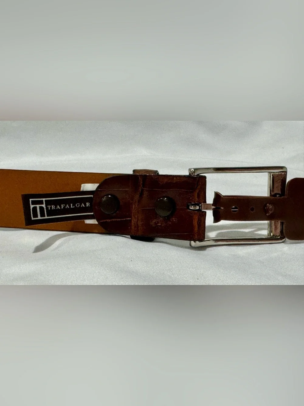 Trafalgar Dark Brown Croc-Embossed Leather Belt with Silver Buckle